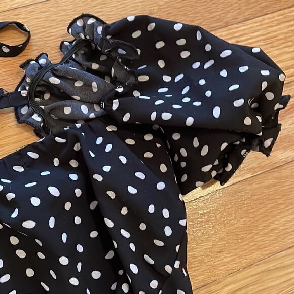 🖤 Unique black white polka dot crop top and high rise wrap shorts set - si… - Picture 3 of 6